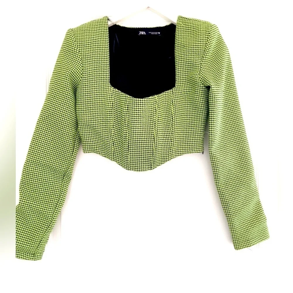 Rare Zara Cropped Green Size S plaid